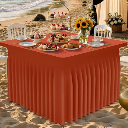 Smiry Spandex Elastic Fitted Table Cloth Skirt for 3FT Square Table | Stretch Washable Table Cloth, Banquet Table Cover for Wedding, Party, Indoor & Trade Shows, (Rust, 34Lx34Wx30H)