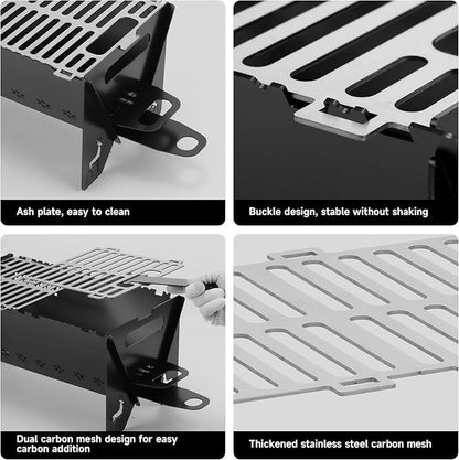 WILLBBQ Charcoal Grills Quality Portable Detachable Folding,Skewers Campfire Grill,Hibachi Backpacking BBQ Grill,Easy Portability For Outdoor Barbecues Camping Picnics Garden Party(15.8x8.5x7.5 inch)