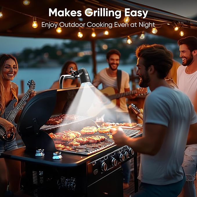 Grill Light BBQ Accessories: 10 LEDs Bright BBQ Light Outdoor Cooking | Adjustable Max 1.6in C-Clamp - Clip-On Handle Mounted Flexible Rotating Smoker Lighting - Grilling Gifts for Men Dad Husband