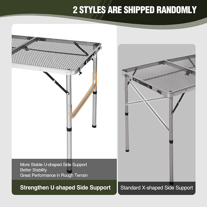 REDCAMP 36x24 Folding Grill Table for Outside, Lightweight Portable Metal Aluminum Outdoor Grill Table with Adjustable Height Legs, Great for Camping Picnic Cooking BBQ, Silver 3ft