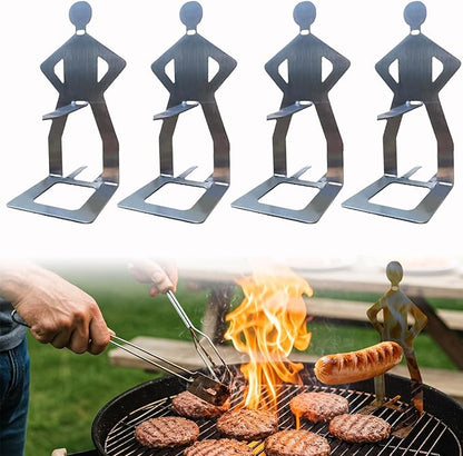 OYASUMI Funny BBQ Man Hot Dog Holders, 4 PCS Reusable Stainless Steel Sausage Stands, Portable Hot Dog Roasters, Barbecue Grill Accessories for Camping & Party Gifts