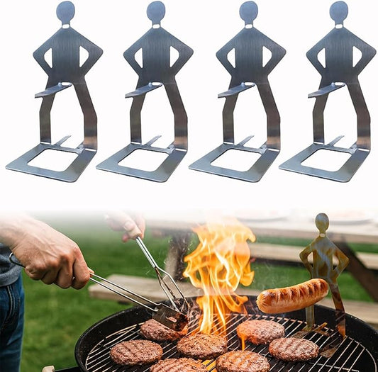 OYASUMI Funny BBQ Man Hot Dog Holders, 4 PCS Reusable Stainless Steel Sausage Stands, Portable Hot Dog Roasters, Barbecue Grill Accessories for Camping & Party Gifts