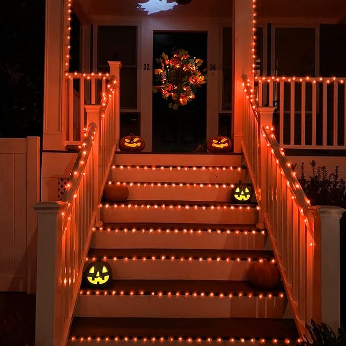 YEGUO 165ft 500 LED String Lights Outdoor Waterproof, Orange Christmas Lights Indoor, Green Wire Twinkle Tree Light Plug in with 8 Modes Timer Memory