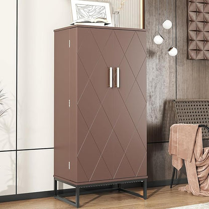 kepptory Brown Pantry Cabinet with Golden Metal Base, 51" Freestanding Kitchen Storage Cabinet, Adjustable Shelves Food Pantry Organization for Kitchen, Living Room, Hallway, Tall Pantry Cabinet