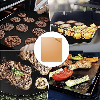 Copper Grill Mats for Outdoor Grill -Set of 2 Nonstick BBQ Grill Mat 15.7 x 13, Reusable & Heavy Duty Under Grill Mat, Easy to Clean, Works for Gas, Charcoal, Electric Grill
