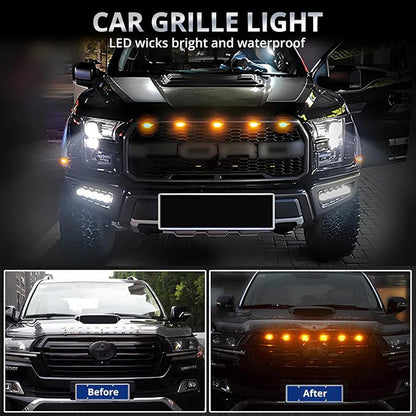Car grille 4 pcs 6 LED Yellow Shell small yellow light Smoked Lens Raptor Auto Front grille modification LED decorative light Pickup haze warning light Car Accessories