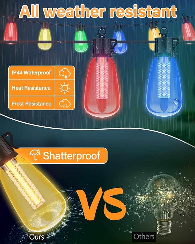 98FT Outdoor String Lights with Remote - Multicolor & Warm White, 8 Light Modes Timer Waterproof Patio Lights Plug In Dimmable String Lights Shatterproof for Outside Porch Backyard Party