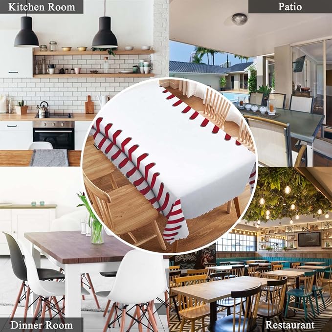 Swono Rectangle Tablecloth Baseball Table Cover 52x70 Inch Sport Baseball Red Lace Seam Heavy Duty Table Cloth for Rectangle Tables Decorative Tablecloth for Dining Party Camping BBQ
