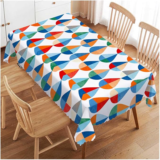 Swono Drop Shapes Rectangle Tablecloth Colorful Modern Drop Shapes Table Cloth Dining Table Cover for Home Kitchen Restaurant Party Buffet Picnic, 52x70 Inch
