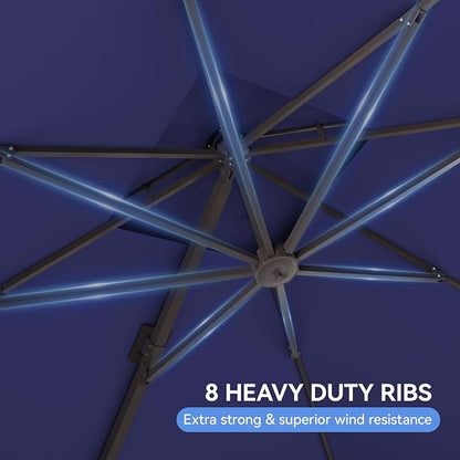 10x10FT Cantilever Outdoor Patio Umbrellas，Double Top Large Square Umbrella Heavy Duty 360°Rotation Offset Outdoor Sun Shade Umbrella for Garden Deck Pool Backyard Patio, Navy Blue