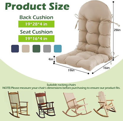 Rocking Chair Cushions, Indoor/Outdoor Adirondack Chair Cushion, Waterproof and Fade-Resistant Rocking Chairs Pads, Non-Slip Tufted High Back Patio Chairs Cushions with Ties, 44x19x4 Inch, Beige