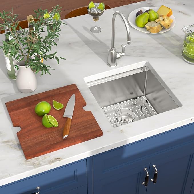 17x17 Inch Undermount Wet Bar Sink Square Workstation Kitchen Sink, Single Bowl 16 Gauge Stainless Steel for RV, Camper Van, Outdoor Kitchen, Basement Bar, or Small Home Kitchen