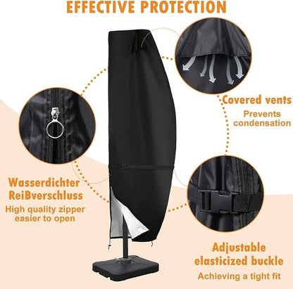 DOCEPERT Cantilever Umbrella Covers for Outdoor Umbrellas 9-12ft,420D Oxford Fabric Patio Offset Umbrella Cover with Sturdy Waterproof Zipper and Top Vent,Garden Outdoor Umbrella Covers