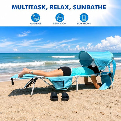 Wheel-To-Go Oversized Tanning Chair with Face Hole & Wheels | Portable Heavy Duty Folding Lounge Chair | Outside Sunbathing Reading Relaxing Beach Poolside Lawn | XL Wide | 330 LBS (Patent Design)