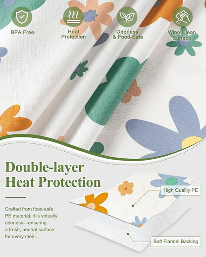 Seenus Waterproof Floral Vinyl Rectangle Tablecloth with Flannel Backing | 54x72 Inch Wipeable Flower Table Cloth Rectangular for Summer Indoor Outdoor Picnic Birthday Party, Cute Plastic Tablecover