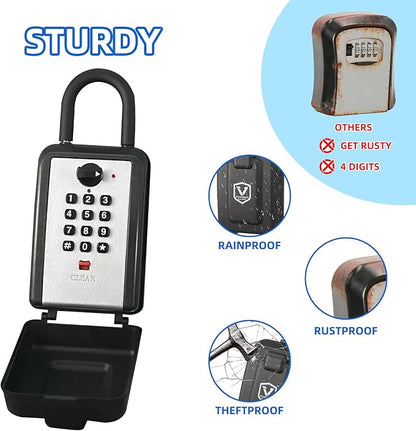 Wall & Hanging Safe Key Lock Box, 12 Digit Combination Lock Box for Keys with Resettable Code, Large Capacity & Weatherproof Outdoor Lockbox, Spare Key Safe Storage Lock Box for Home, Office, Garage