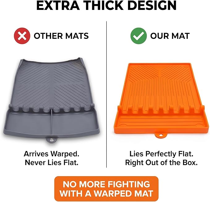 Magnetic Silicone Side Shelf Mat for Blackstone Griddle - 4 Corner Magnets, Extra Thick, Linear Drip Channels, 446°F Heat Resistant, 16"x11.5", Fits Weber Traeger Pit Boss, BBQ Gift for Men