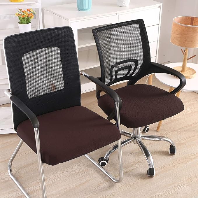 Smiry Office Computer Chair Seat Covers for Desk, Anti-dust Protector | Stretch Jacquard Removable Washable Desk Chair Seat Cushion Protectors, Chocolate