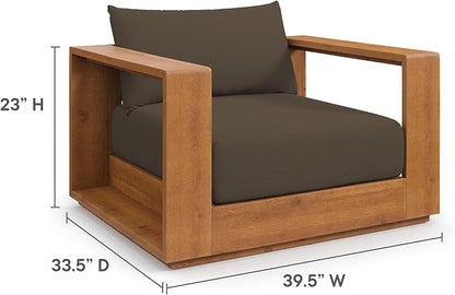 Modway Tahoe Acacia Wood Outdoor Patio Chair in Natural Cocoa with Weather-Resistant Cushions - Ideal as Club Chair or Outdoor Dining Chair