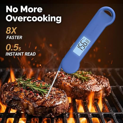 0.5 Sec Instant Read Grill Meat Thermometer Digital Food Cooking BBQ, Blue | ±0.5°F Precision, Auto Flip Digital LCD Display, Ideal For Meat, Candy, Grill, BBQ, Food Thermometer for Kitchen Gadgets
