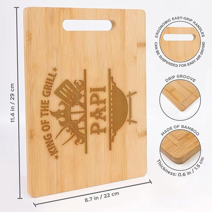 King Of The Grill Cutting Board For Papi Griller - Grandpa Gift - Papi's Bbq - Grilling Gift For Men - Fathers Day Cutting Board - Grill Master - Best Papi Cutting Board, 11.4”x8.6”