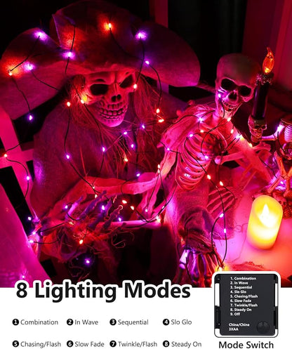 Brizled 2 Pack 50 LED Purple & Orange Halloween Lights Battery Operated | 8 Modes Twinkle Halloween Lights with Timer, Spooky Orange and Purple Halloween Fairy Lights Black Wire Indoor Outdoor Tree