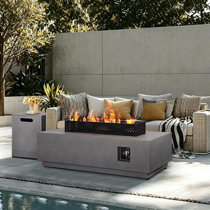48" Outdoor Propane Fire Pit Table, 50000 BTU Propane Fire Pit with Wind Guard,Tank Table,Lava Rocks and Cover,Baking Pan,for Outside Patio & Backyard, CSA Certified