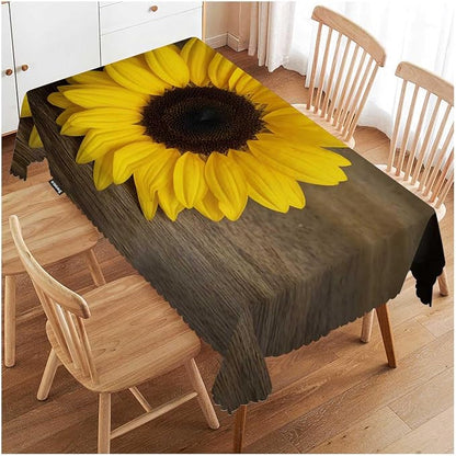 Swono Sunflower Table Cloth Rectangle Tables Retro Garden Autumn Sunflower On Wooden Kitchen Table Cover Oblong 52"X70" Tablecloth for Dining Table Buffet Parties Patio and Camping