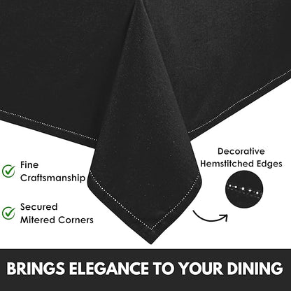 Rectangle Tablecloth 60"x84" Table Cover 100% Cotton Decorative Washable Table Cloths for Gifts, Kitchen, Dining, Buffet & Camping - Black