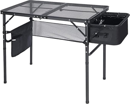 Portable Grill Table with Sink for Outside, Aluminum Frame Folding Grill Stand Table for Outdoor Camping Picnic BBQ, Lightweight Adjustable Height, 36 x 20 x 31 Inches, Black