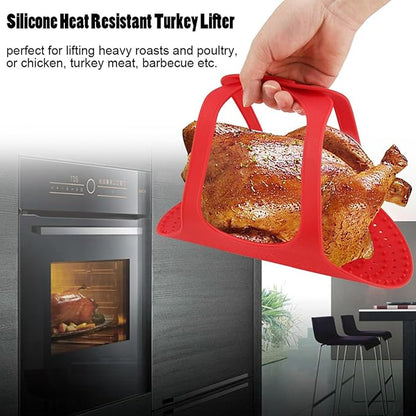Silicone Turkey Lifter, Heat Resistant Chicken Turkey Meat Lifter Mat, Non Stick Lifter Turkey Silicone Mat, Reusable Poultry Cooking Mat for Roasting Pans, Roasts, 23.2 x 12.4in