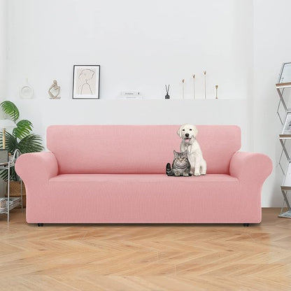 LURKA Stretch Oversized Couch Cover, 1 Piece 4 Seater Sofa Slipcover, Pink | Soft Stretch Jacquard, Fits 94"-110" Oversized Sofas, Elastic Bottom for Secure Fit, Machine Washable, Pet & Kid Friendly