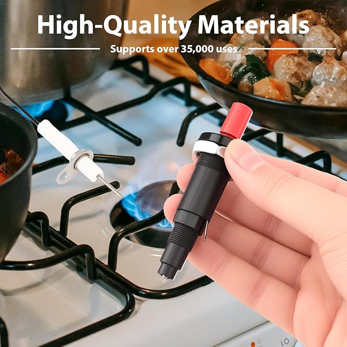 2 Pairs Piezo Grill Igniter Replacement Spark Ignition Kit BBQ Electrode Metal Threaded Ceramic Push Button for Gas Grill Range Heater Stove Fireplace Oven