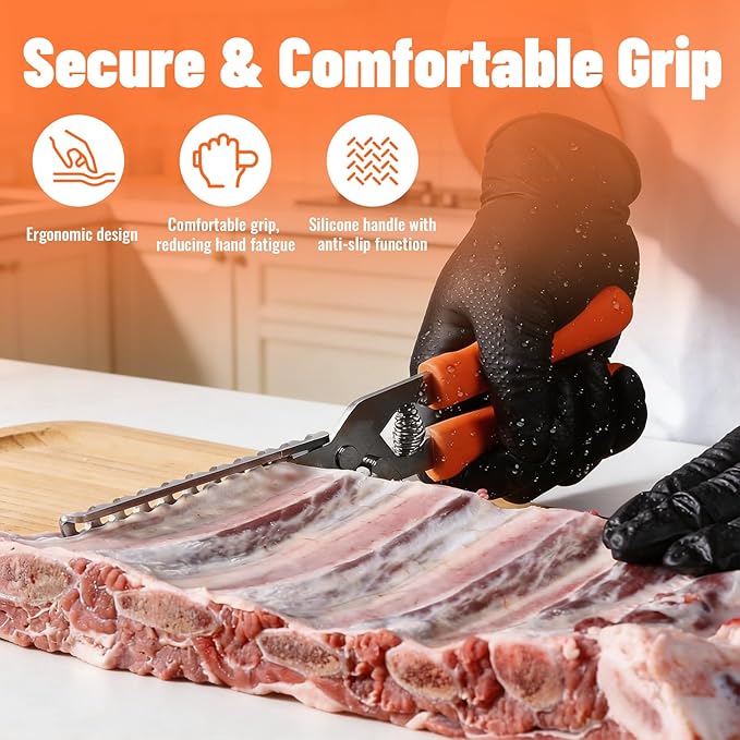 Rib Membrane Removal Tool, 11 Inch Stainless Steel Rib Prep Tool Membrane Remover, Pork Rib Skinner with Non-Slip Handle for Effortless BBQ Preparation (Orange)