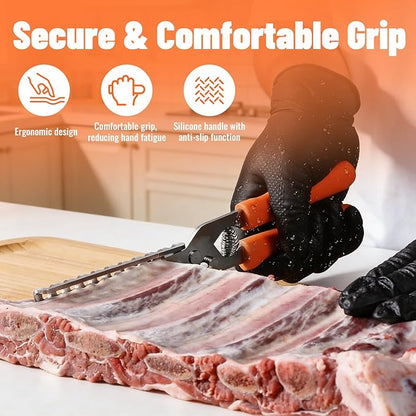 Rib Membrane Removal Tool, 11 Inch Stainless Steel Rib Prep Tool Membrane Remover, Pork Rib Skinner with Non-Slip Handle for Effortless BBQ Preparation (Orange)