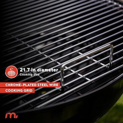 Megamaster 22" Heavy Duty Charcoal Barbecue Grill with Adjustable Air Vent, 354 SQ. In Cooking Area, Storage Rack, 2 Wheeled Portable Grill for Camping, Outdoor Cooking, and More - 810-23002