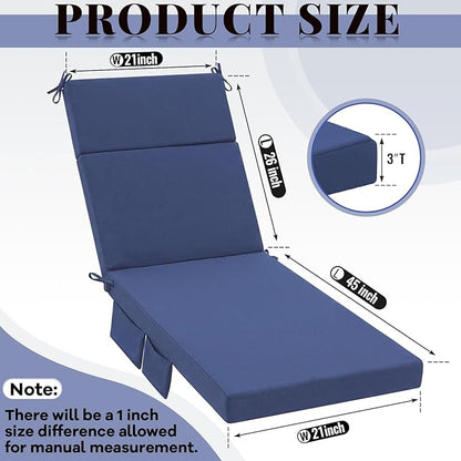 Patelai 2 Set Outdoor Chaise Lounge Cushions with Chair Covers, 70 x 21 x 3 Inch Waterproof Sun and Fade Resistant Thick Replacement Lounge Chair Cushions with Pockets for Patio Poolside (Blue)