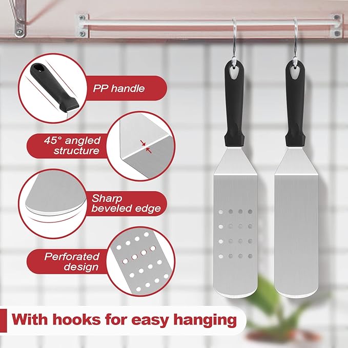 HaSteeL Griddle Accessories Kit of 8, Heavy Duty Metal Spatula Chopper, Professional Stainless Steel Griddle Tools with Storage Bag, Great for Flat Top Teppanyaki Cast Iron BBQ Grilling Indoor Outdoor
