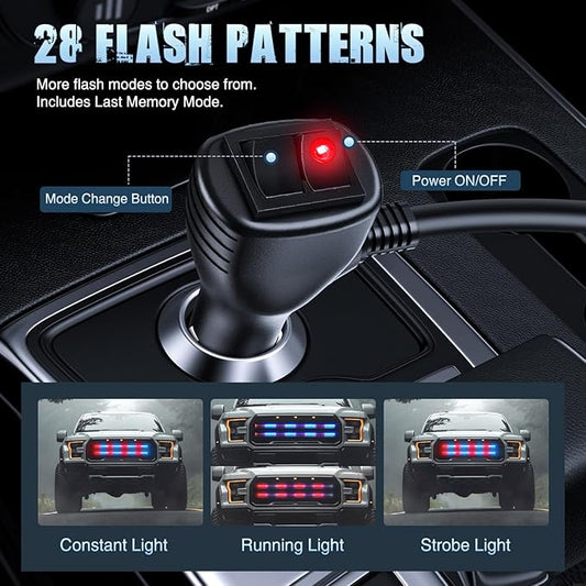 Nilight 2PCS 24 inch Truck Grille Strobe Lights Strip 384 LED Emergency Light Red Blue Flexible Side Flashing Warning Caution Safety Waterproof Lighting Kit for Trucks Tow Plow Construction Vehicles