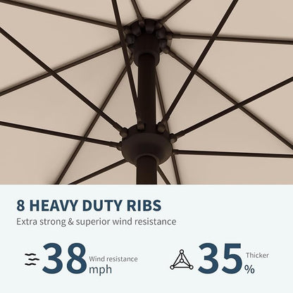 PatioKingdom 10FT Patio Umbrella with Push Button Tilt and Crank, Outdoor Market Umbrella with 8 Fiberglass Ribs, UV Protection Table Umbrella for Pool,Backyard,Garden,Deck