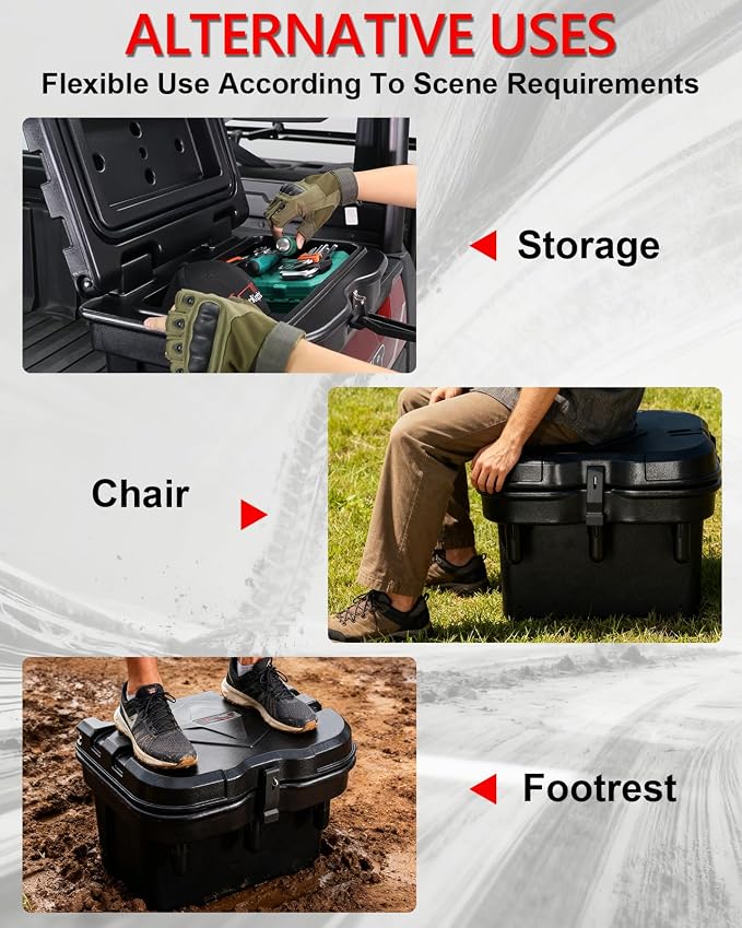 StarknightMT Bed Storage Box 24L/ 6GAL Compatible with Polaris Ranger XP 1000 500 570 900 General 1000 2016-2026 UTV Tool Box Rear Cargo Box Accessories 19 * 13.36 * 12.6 In