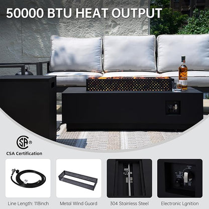 48-inch Fire Pit Table W Tank Table,CSA Certified,Propane Fire Pit W Lava Rocks,Wind Guard and Cover,Baking Pan,50000 BTU 3 in 1 Outdoor Heater for Deck Garden