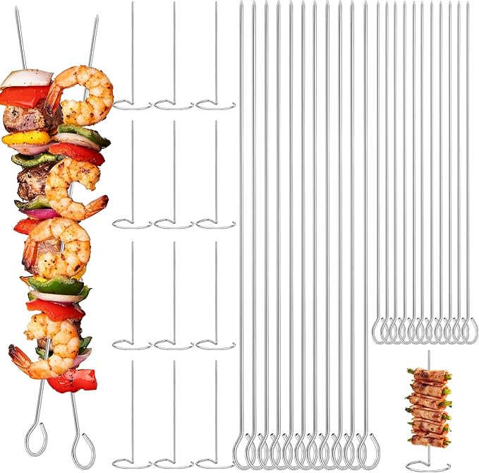 36 Pack 16.3in/14in/3.9in Stainless Steel Kabob Skewer for Grilling, Bacon Skewers, Metal Barbecue Skewers, Large and Mini BBQ Sticks for Baking, Camping, Family Gatherings