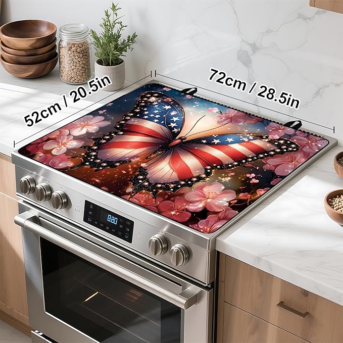 Patriotic Stove Top Cover, Heat Resistant Electric Stove Protector Mat, Large Diatomite Kitchen Counter Mat, Independence Day Decor American Flag Kitchen Accessory (butterfly, 28x20 Inch)