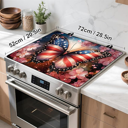 Patriotic Stove Top Cover, Heat Resistant Electric Stove Protector Mat, Large Diatomite Kitchen Counter Mat, Independence Day Decor American Flag Kitchen Accessory (butterfly, 28x20 Inch)
