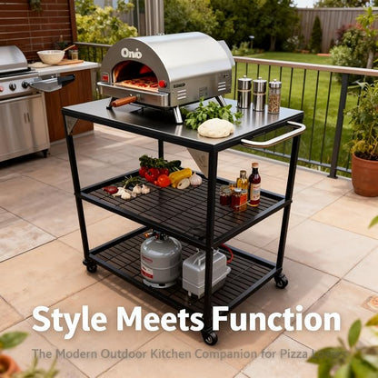 Outdoor Pizza Oven Table for Outside/Indoor & Outdoor Cooking Station/Grill Cart with Wheels/Metal Work Table for Ooni,Blackstone Griddle