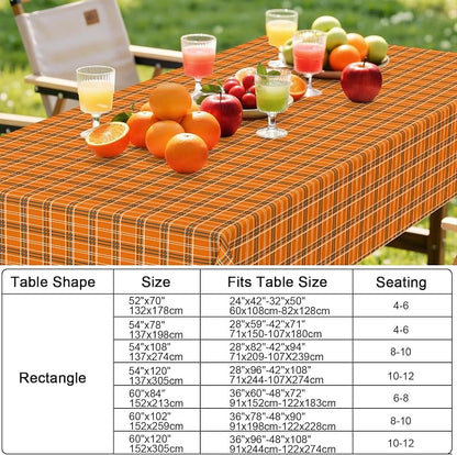 Smiry Picnic Table Cloth, Vinyl Tablecloths with Flannel Backing, 52"x70" | Waterproof Rectangle Table Cloth, Wipeable Vintage Plaid Table Cover for Indoor and Outdoor (Brown & Orange)