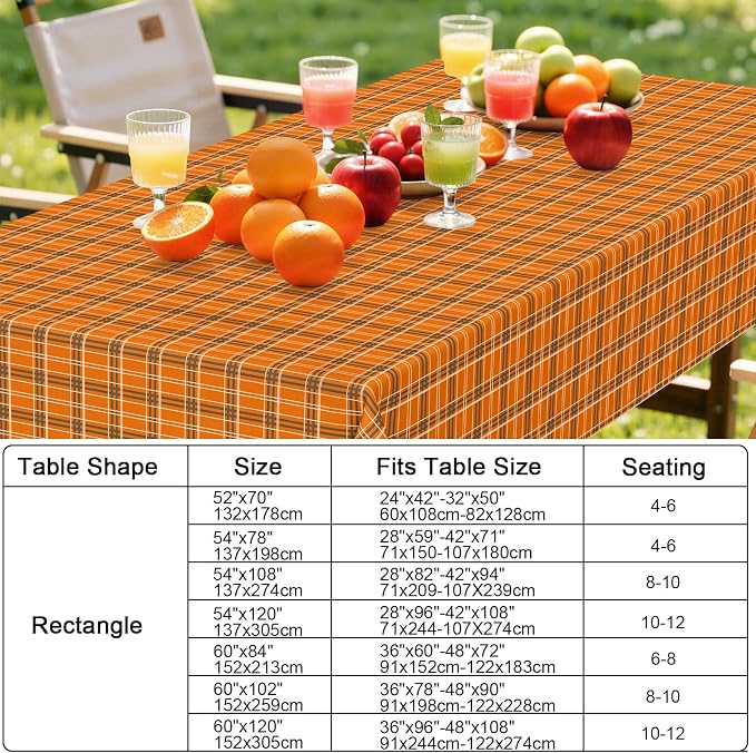 Smiry Picnic Table Cloth, Vinyl Tablecloths with Flannel Backing, 60"x120" | Waterproof Rectangle Table Cloth, Wipeable Vintage Plaid Table Cover for Indoor and Outdoor (Brown & Orange)