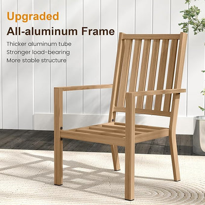 FansaFurn Patio Dining Chairs Set of 2, Aluminum Outdoor Patio Chairs with Waterproof Cushions, Metal Outdoor Patio Furniture Set for Porch, Balcony, Deck, Backyard, Light Wood Color