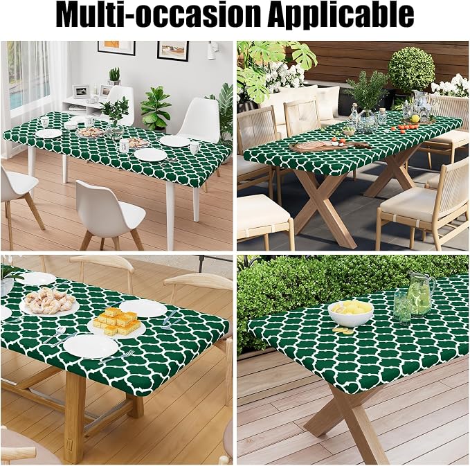Smiry Picnic Fitted Table Cover, 4 Foot Flannel Backed Vinyl Tablecloth | Waterproof Elastic Stretch Table Cloth, Wipeable Plastic Tablecloth for Camping, Indoor & Outdoor (Emerald Green, 24" x 48")